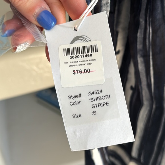 Habitat Navy Stripe Button Up 3/4” Blouse - Picture 7 of 9